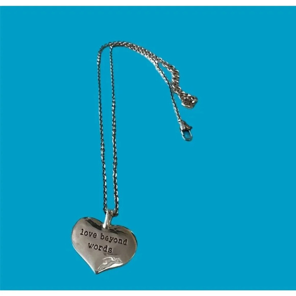 Brighton LOVE BEYOND WORDS Silver Gold Heart 1 inch Pendant Necklace w/pouch - Picture 4 of 8